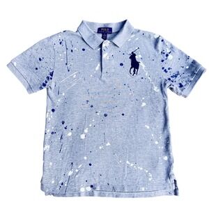 Polo Ralph Lauren Kids Boys M 10-12 Grey Paint Splatter Polo Shirt Big Pony